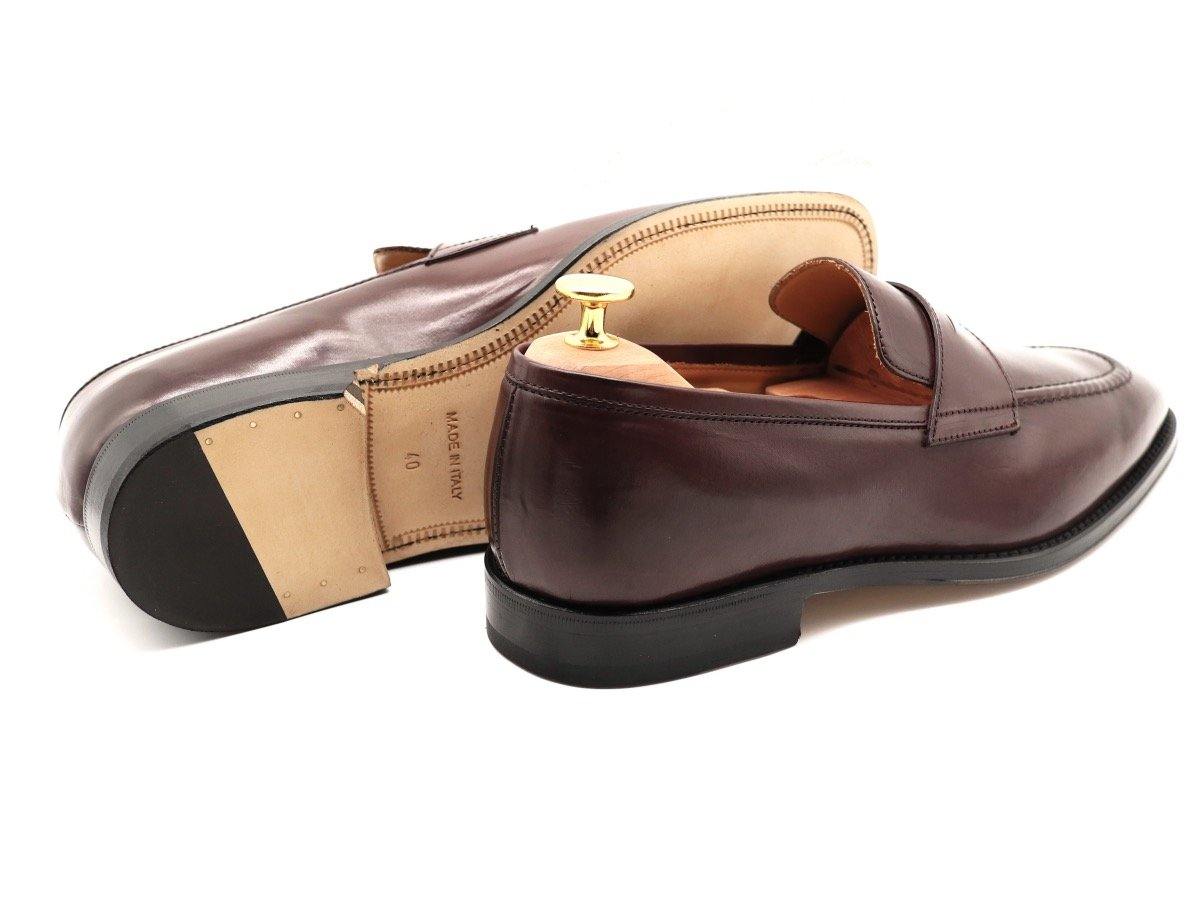 Back View of Mens Burgundy Leather Penny Loafers