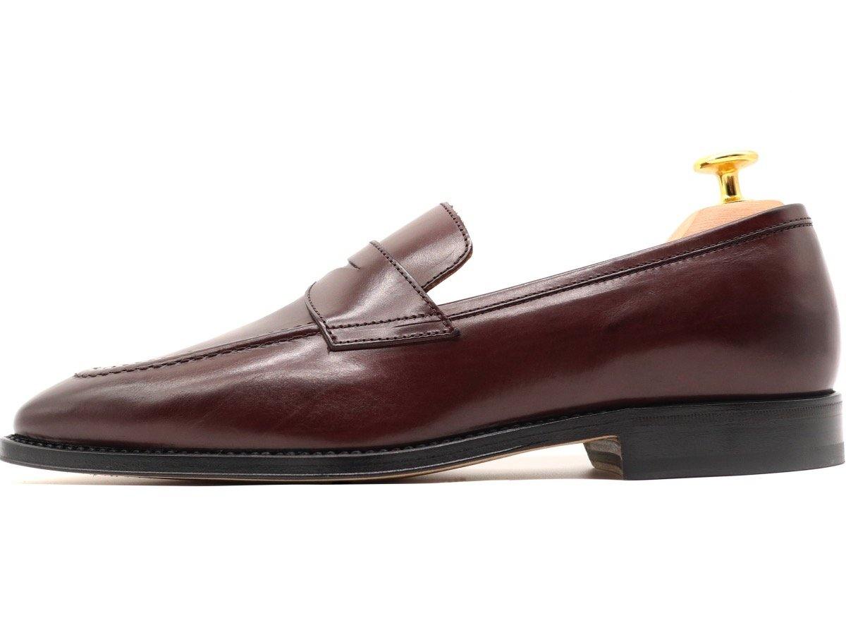 Side View of Mens Burgundy Leather Penny Loafers