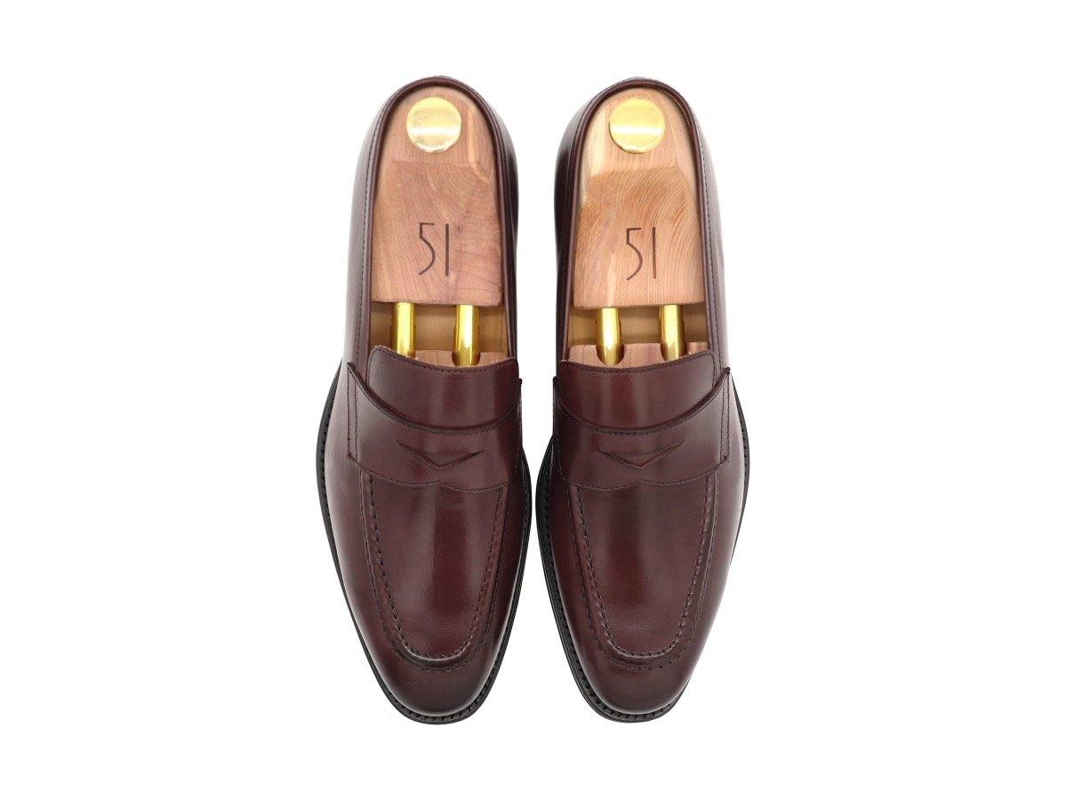 Top View of Mens Burgundy Leather Penny Loafers