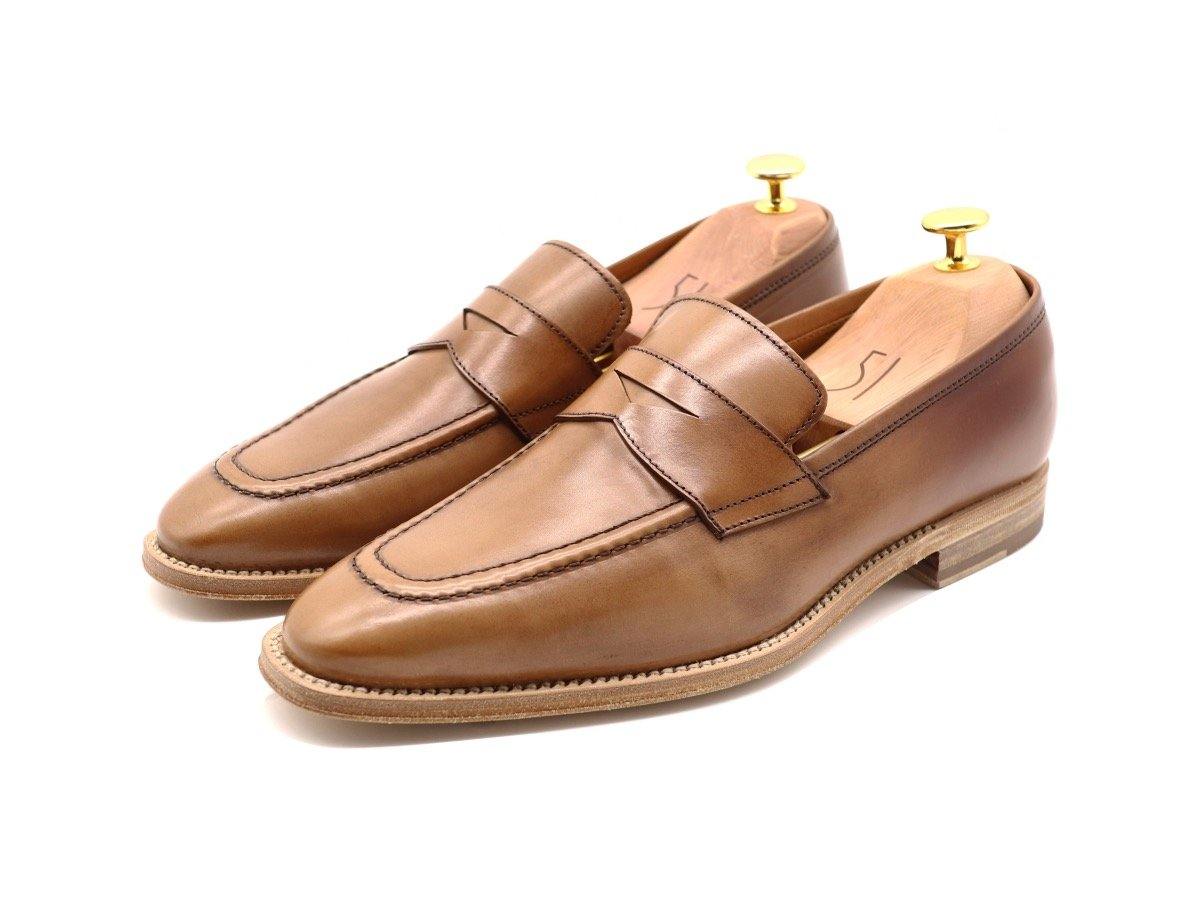 Mens Tanned Brown Leather Penny Loafers