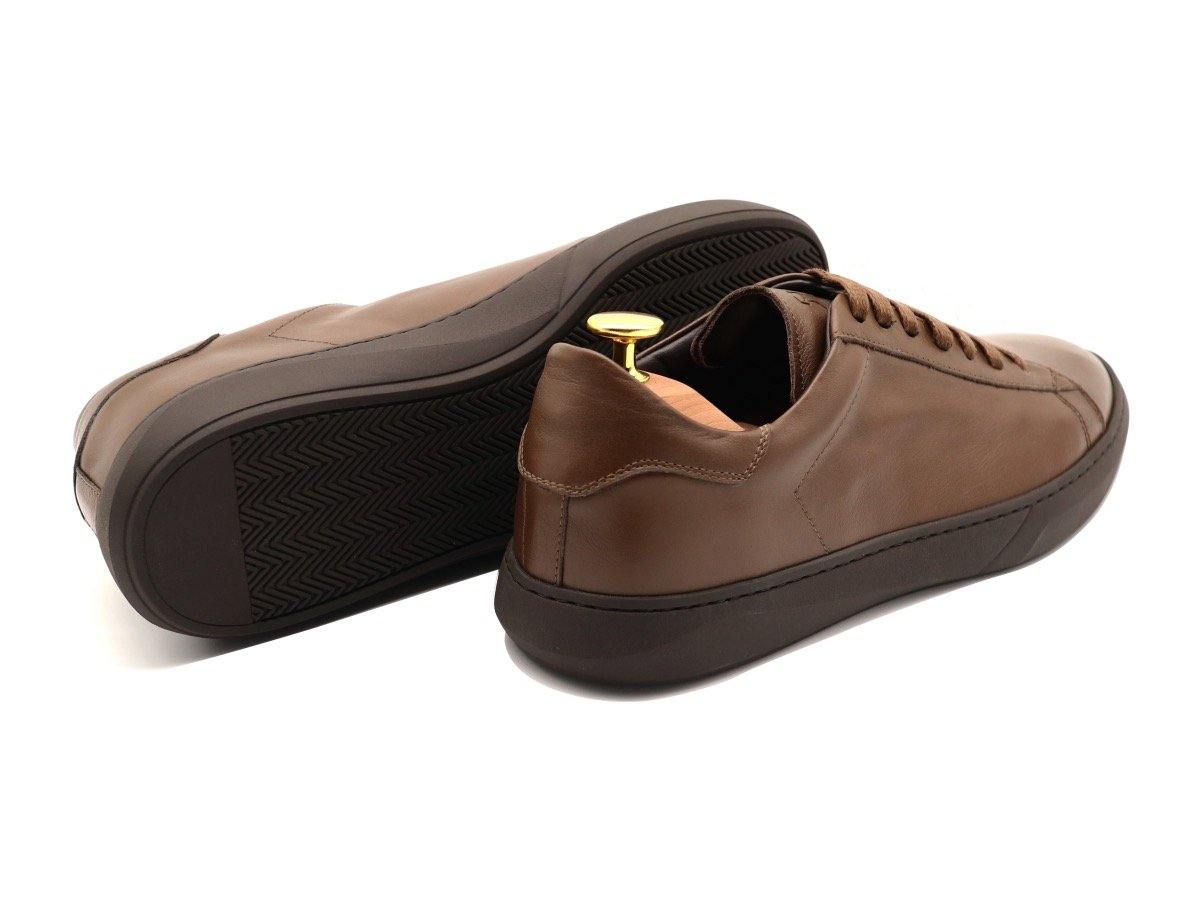 Back View of Mens Leather Low Top Dark Brown Sneakers