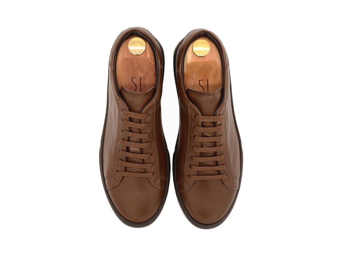 Top View of Mens Leather Low Top Dark Brown Sneakers
