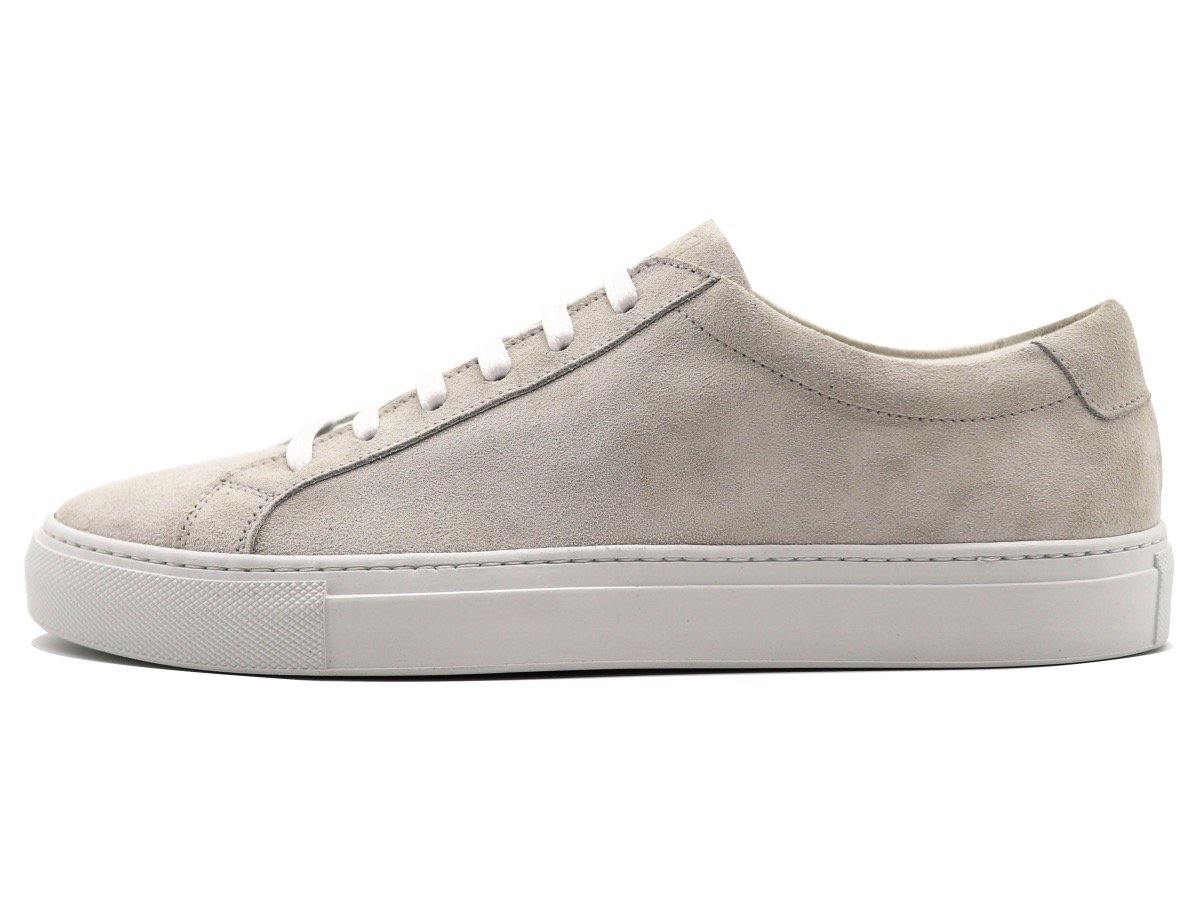 Side View of Mens Suede Low Top Yogurt White Sneakers