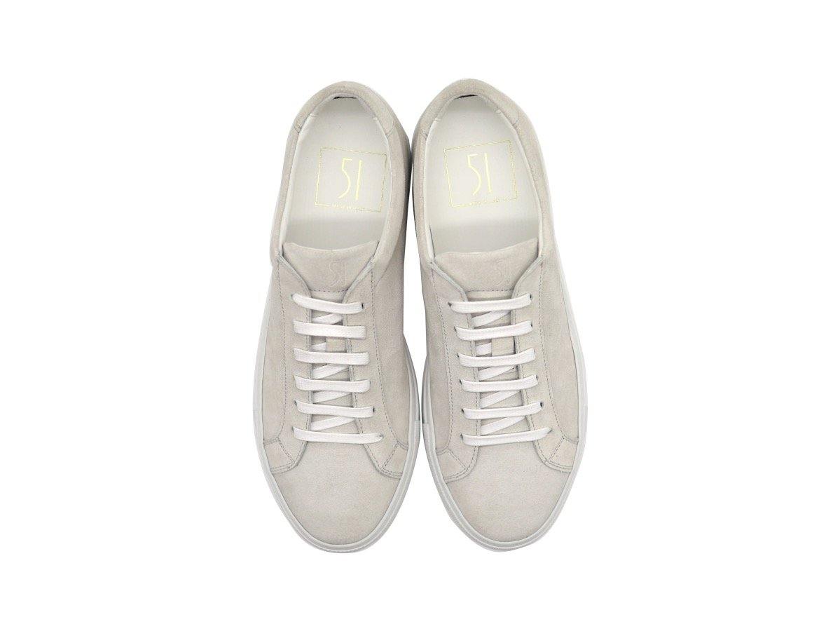 Top View of Mens Suede Low Top Yogurt White Sneakers