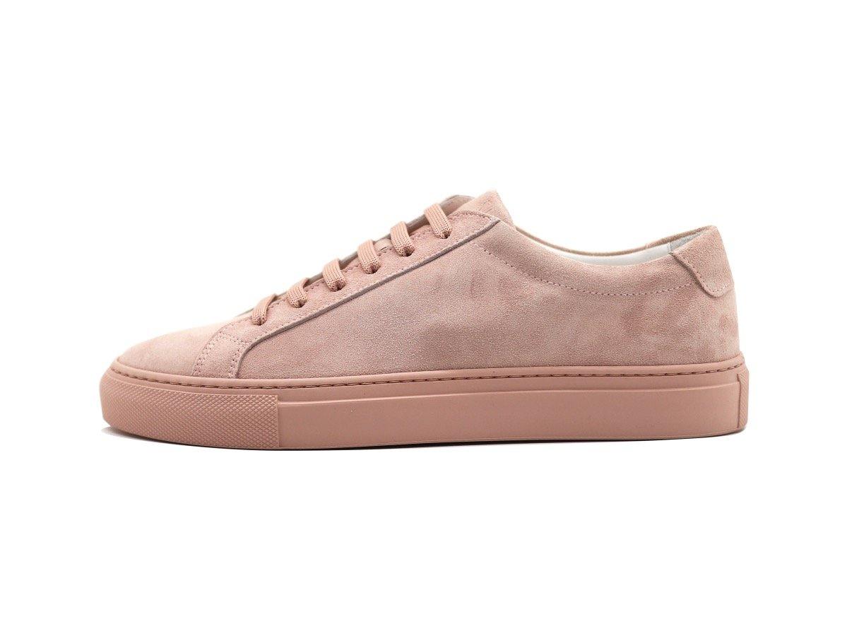 Side View of Womens Suede Low Top Skin Pink Sneakers