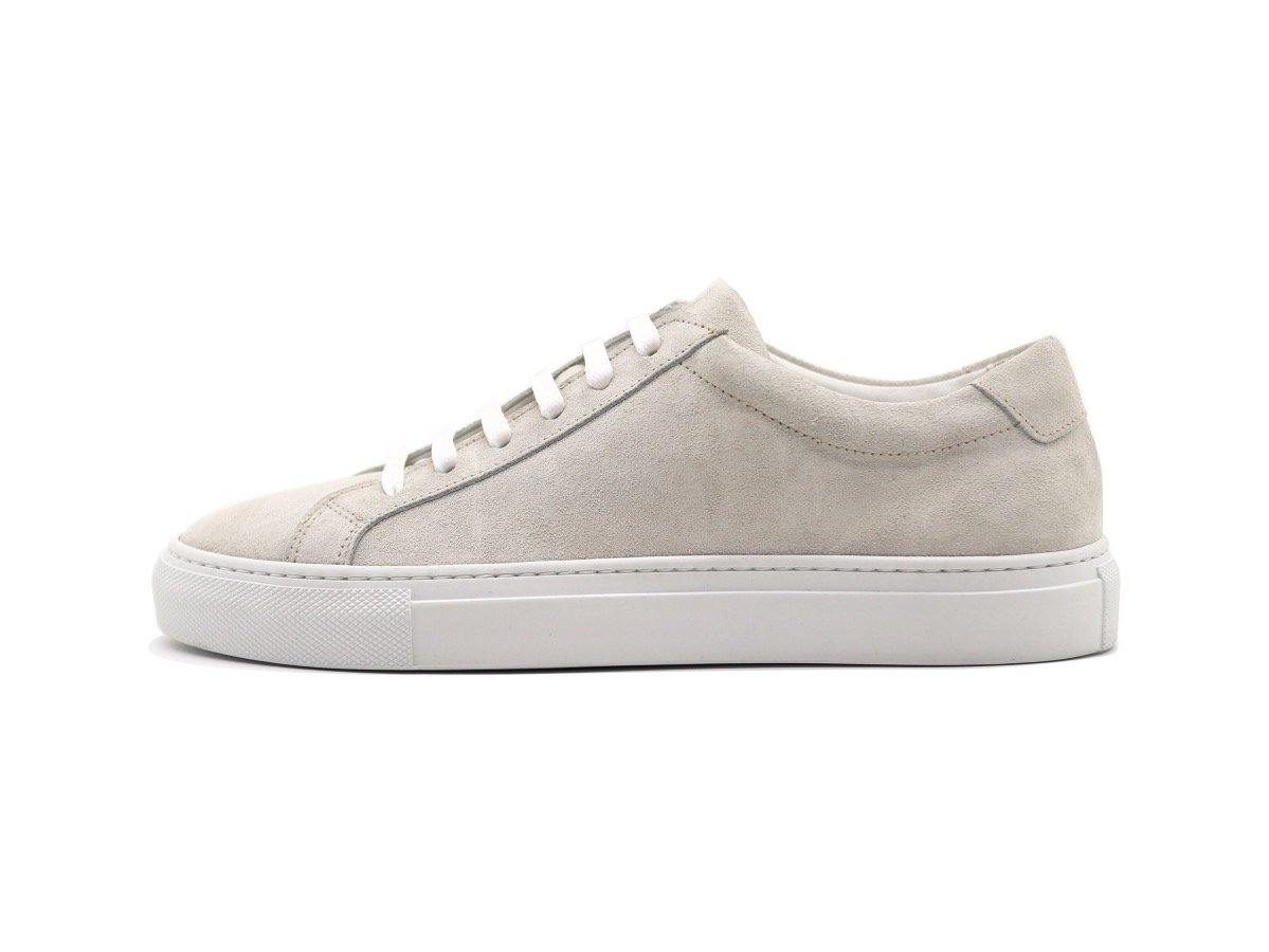 Side View of Womens Suede Low Top Yogurt White Sneakers