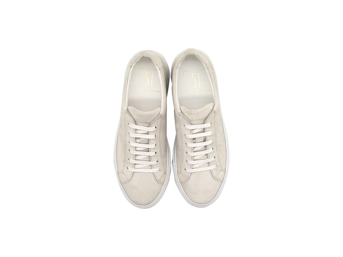 Top View of Womens Suede Low Top Yogurt White Sneakers